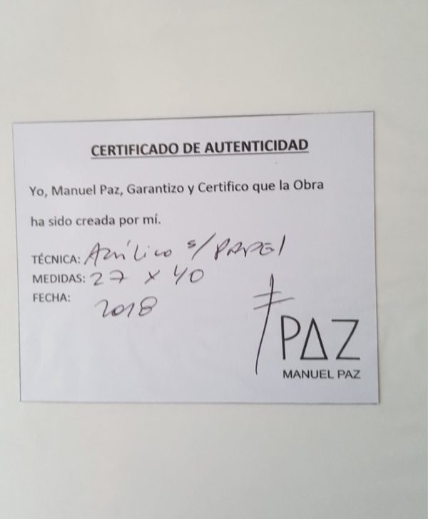 Certificado Manuel Paz Acrílico sobre papel 27x40 cm